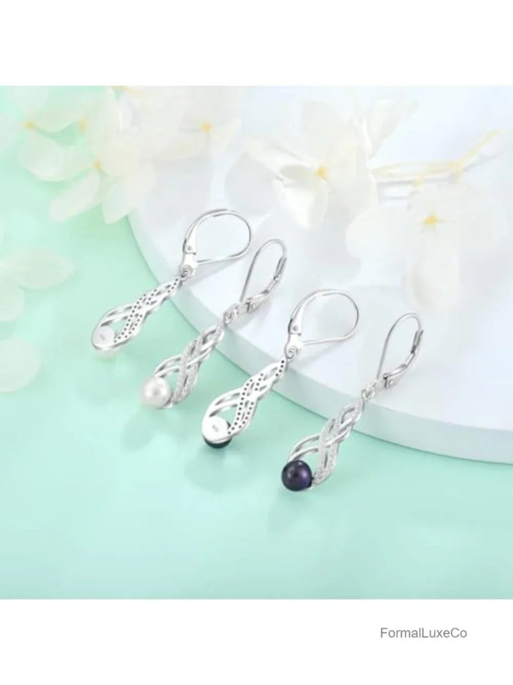 6MM Freshwater Cultured Pearl Infinity Leverback Dangle Earrings Sterling